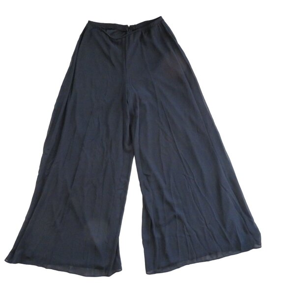 Vintage 80s MSK Black Wide Leg Pants Womens Sheer Overlay Palazzo Evening Party - Picture 2 of 10